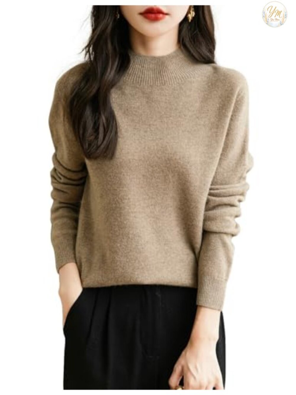 100% Merino Wool Seamless Mock Neck Long Sleeve Sweater Pullover Women's
